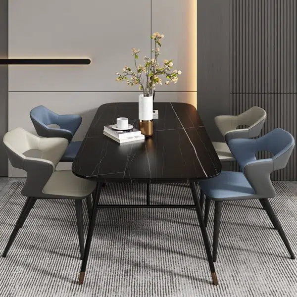 Contemporary Scandinavian Leather Fabric Carbon Steel Sponge Square Wing Dining Chair Backrest Armrest For Dining Room - Image 12