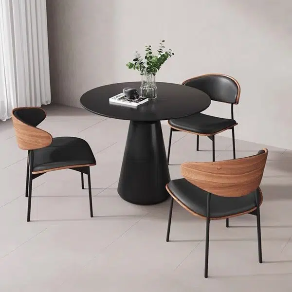 Contemporary Retro PU Wood Metal Sponge Square Curved Dining Chair Backrest For Dining Room - Image 2