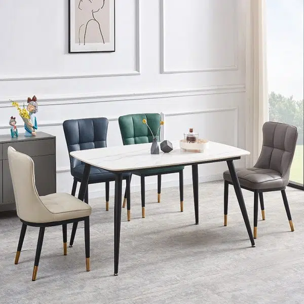 Contemporary Nordic Square Lattice Upholstered Leather Carbon Steel Dining Chair Backrest For Dining Room - Image 10