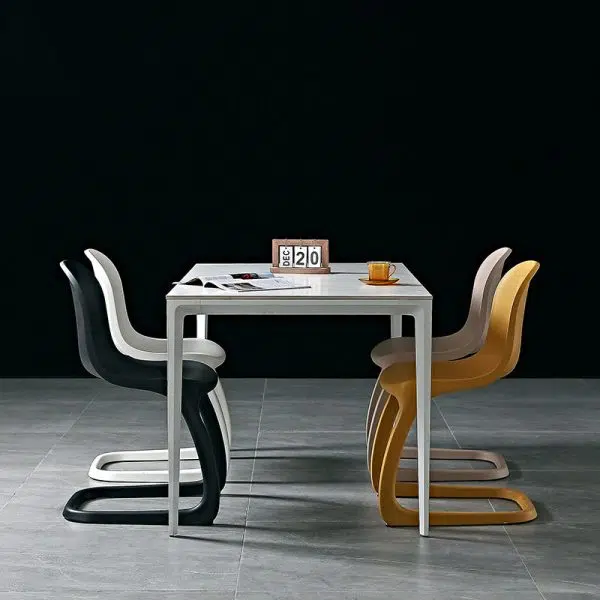 Contemporary Scandinavian Bow Frame Plastic Billet Steel Dining Chair Backrest For Dining Room - Image 14