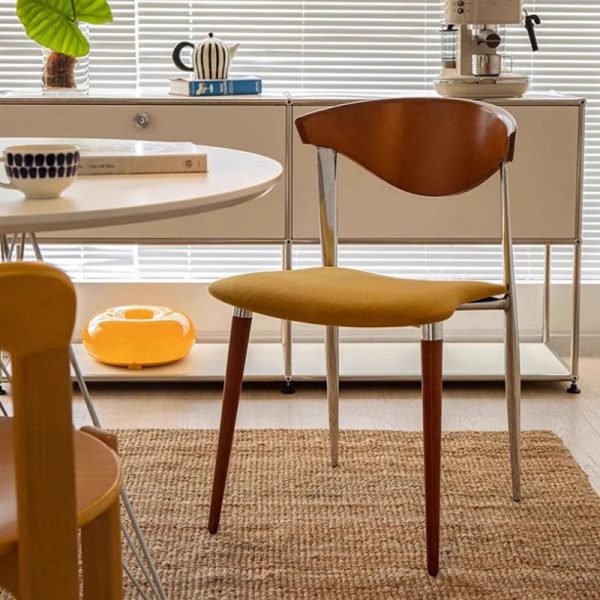 Contemporary Retro Beech Wood Iron Velvet Sponge Square Curved Dining Chair Backrest For Dining Room - Image 15