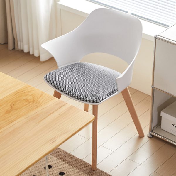 Contemporary Nordic Curved Plastic Wood Legs Dining Chair Backrest Armrest For Dining Room - Image 12