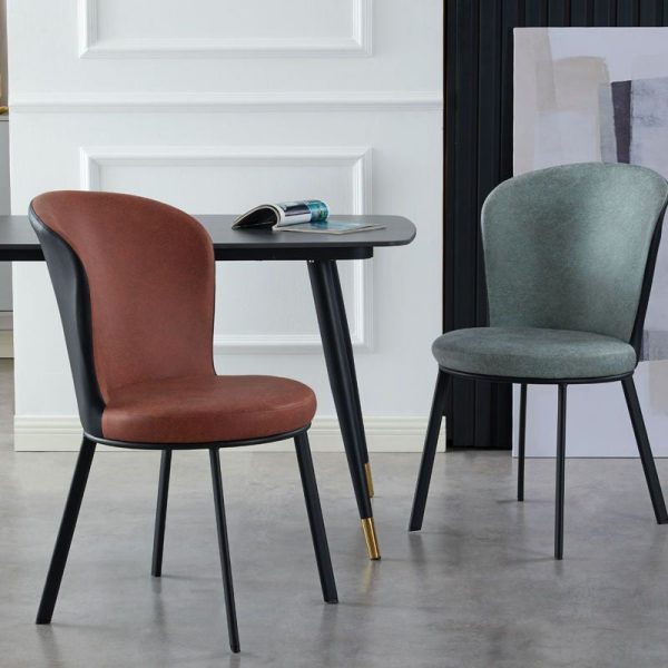 Contemporary Scandinavian Round Cushion Leather Carbon Steel Dining Chair Backrest For Dining Room - Image 20