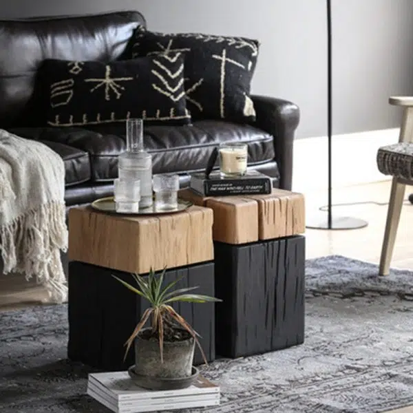 Contemporary Japanese Cuboid Crack Design Solid Wood End Table For Living Room - Image 10