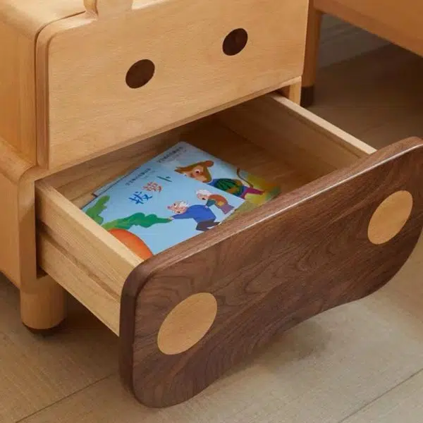 Contemporary Creative Kids Rectangular Bear Wood Nightstand 1-Drawer For Bedroom - Image 6
