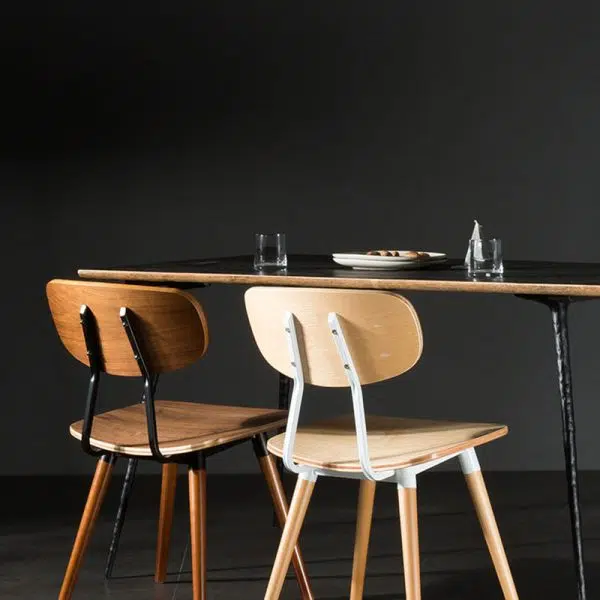 Contemporary Scandinavian Square Wood Iron Chair Backrest Armless For Living Room - Image 12