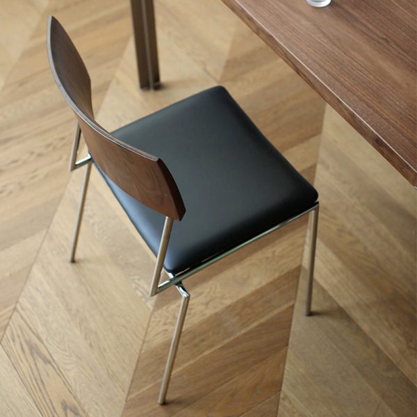 Contemporary Nordic Rectangular Curved Backrest Wood Leather Dining Chair For Dining Room - Image 10