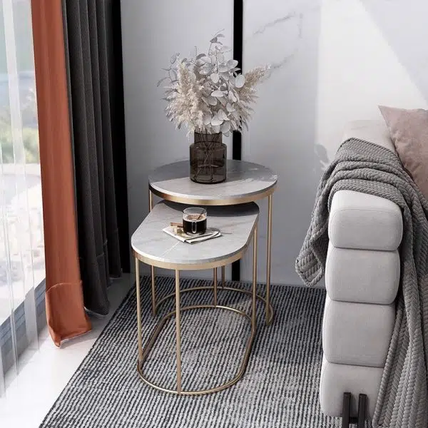 Contemporary Luxury Oval Sintered Stone Top Nesting End Table For Living Room - Image 21