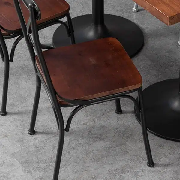 Contemporary Industrial Leather Wood Iron Square X Shape Back Dining Chair & Table Set For Dining Room - Image 11