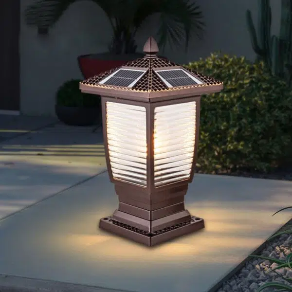 Outdoor Chinese Solar Coffee Gold Square Column 1-Light Waterproof Landscape Light - Image 2