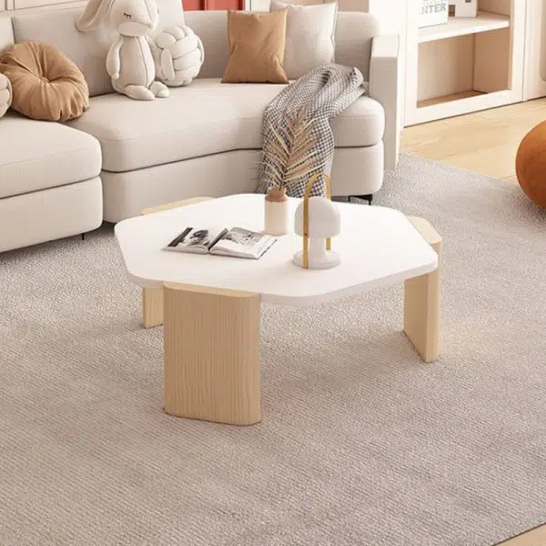 Contemporary Creative Hexagonal Plank Oak End Table 1-Tier For Living Room - Image 16