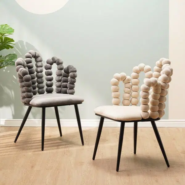 Contemporary Creative Trapezoidal Round Upholstered Bead String Backrest Velvet Carbon Steel Vanity Stool For Bedroom - Image 2