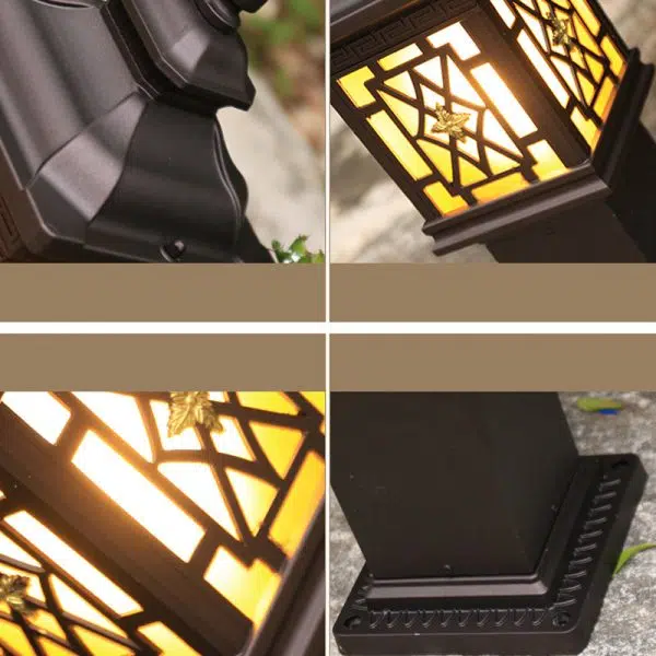 Traditional Chinese Waterproof Palace Roof Rectangular Pillar Aluminum Glass 1-Light Outdoor Lawn Landscape Light For Garden - Image 10