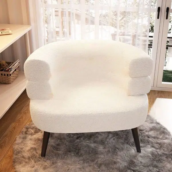 Contemporary Nordic Curved Lambswool Carbon Steel Legs Accent Chair Backrest For Living Room - Image 12