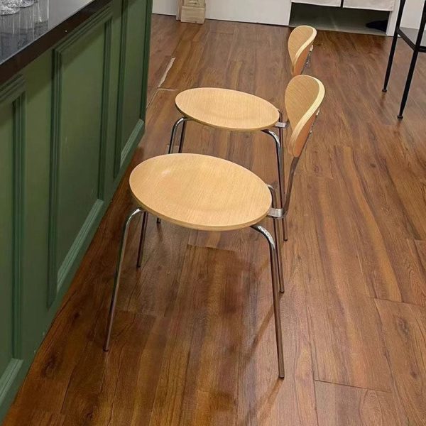 Contemporary Nordic Wood Stainless Steel Round Dining Chair Backrest For Dining Room - Image 14
