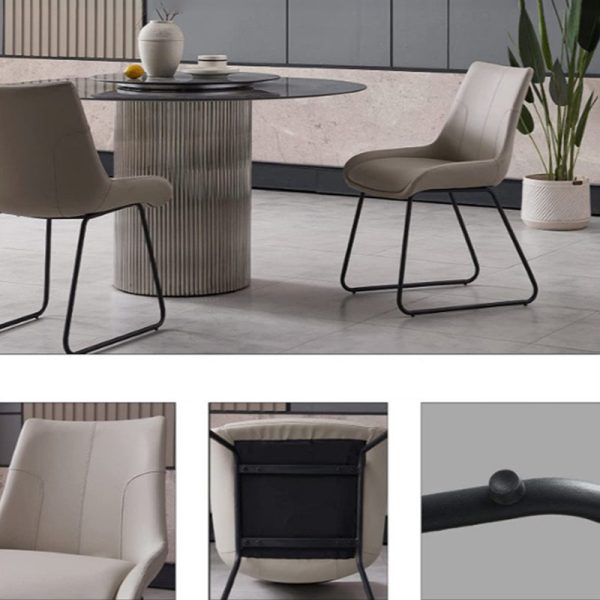 Contemporary Nordic Rectangular Upholstered Trapezoidal Base Leather Metal Dining Chair Backrest For Dining Room - Image 3