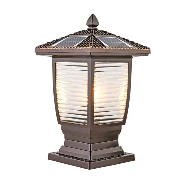 Outdoor Chinese Solar Coffee Gold Square Column 1-Light Waterproof Landscape Light - Image 7