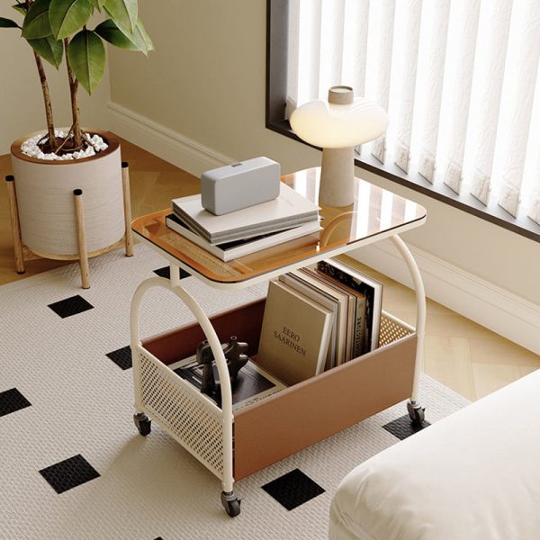Contemporary Luxury Movable Rectangular Top Tempered Glass End Table 2-Tier For Living Room - Image 16