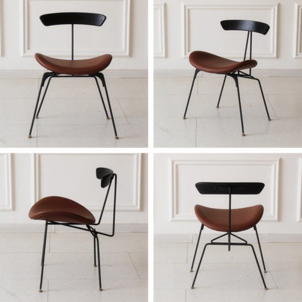 Contemporary Industrial Ant Arch Wood Rebar Leather Fabric Sponge Dining Chair Backrest For Dining Room - Image 51
