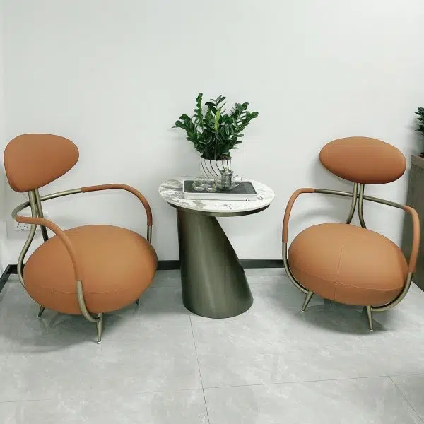 Contemporary Luxury Round Leather Steel Chair Backrest Armless For Living Room - Image 11