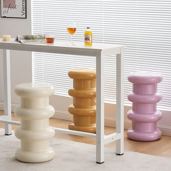 Contemporary Scandinavian Cylinder Frame Plastic Acrylic Vanity Stool 1-Leg For Bedroom - Image 16