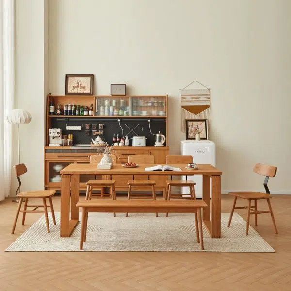 Contemporary Nordic Cherry Wood Iron Curved Square Dining Chair Backrest For Dining Room - Image 11