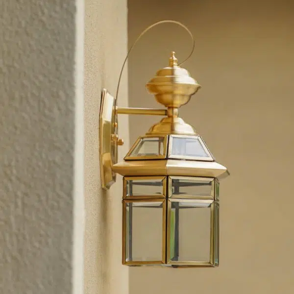 European Outdoor Hexagonal Cage Glass Copper 1-Light Waterproof Wall Sconce Lamp - Image 13