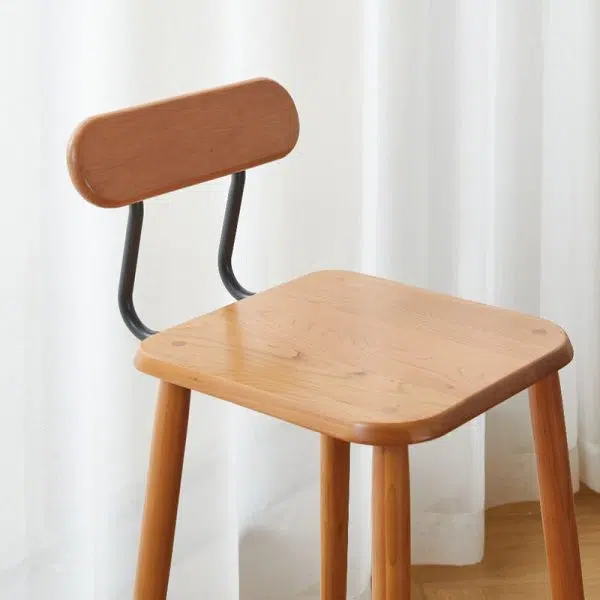 Contemporary Nordic Square Wood Iron Bar Stool Backrest Footrest For Dining Room - Image 16