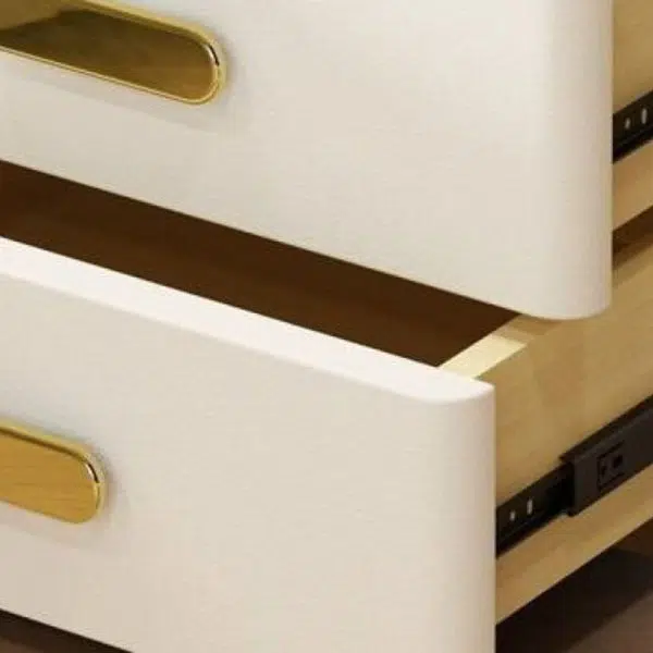 Contemporary Luxury Rectangular Rock Slab Solid Wood Leather Nightstand 2-Drawer For Bedroom - Image 5