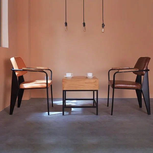 Contemporary Industrial Leather Metal Sponge Wood Square Vertical Stripe Dining Chair Backrest Armrest For Dining Room - Image 17