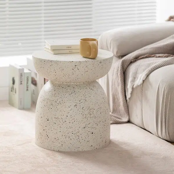 Contemporary Nordic Round Cylinder Magnesium Oxide End Table For Bedroom - Image 3