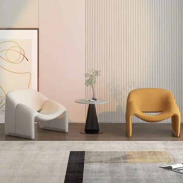 Contemporary Scandinavian Curved Frame Stainless Steel Lambswool Sponge Accent Chair Backrest Armrest For Living Room - Image 12