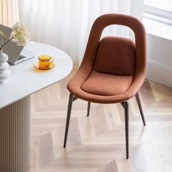 Contemporary Scandinavian Curved Leather Metal Tapered Legs Dining Chair Backrest For Dining Room - Image 3