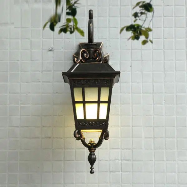 European Outdoor Square Lantern Carved 1-Light Waterproof Wall Sconce Lamp - Image 4