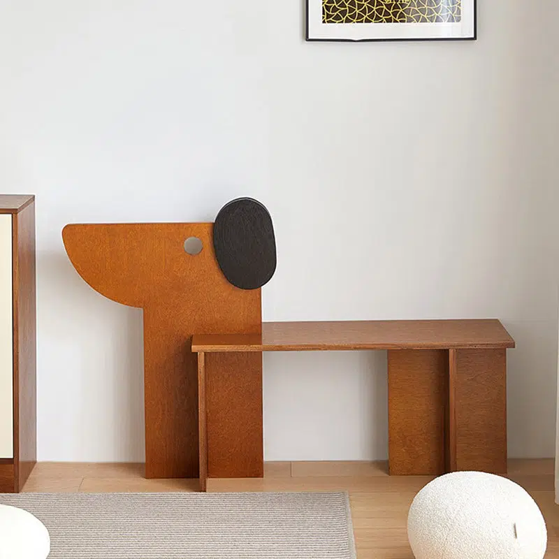 04-d6e722ef-1cb2-475f-b4c9-43be28fc056d.jpg Contemporary Creative Dog Rectangular Wood Chair Backless Armless For Bedroom - Image 3