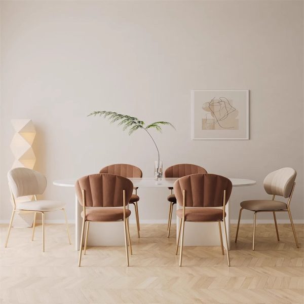 Contemporary Nordic Round Cotton Linen Upholstered Dining Chair Backrest For Dining Room - Image 4