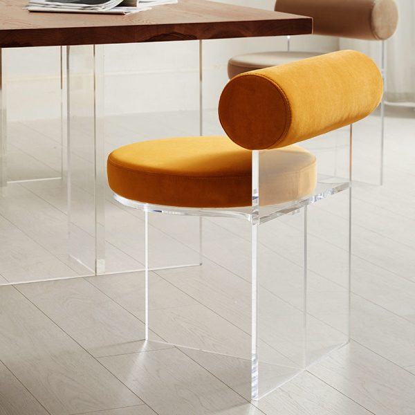 Contemporary Nordic Round Velvet Upholstered Acrylic Dining Chair Backrest For Dining Room - Image 5
