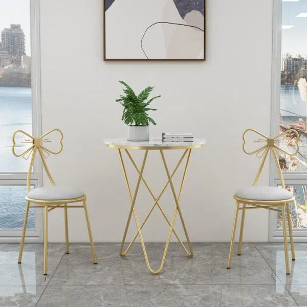 Contemporary Creative Bow Round Upholstered Velvet Metal Vanity Stool Backrest For Bedroom - Image 9