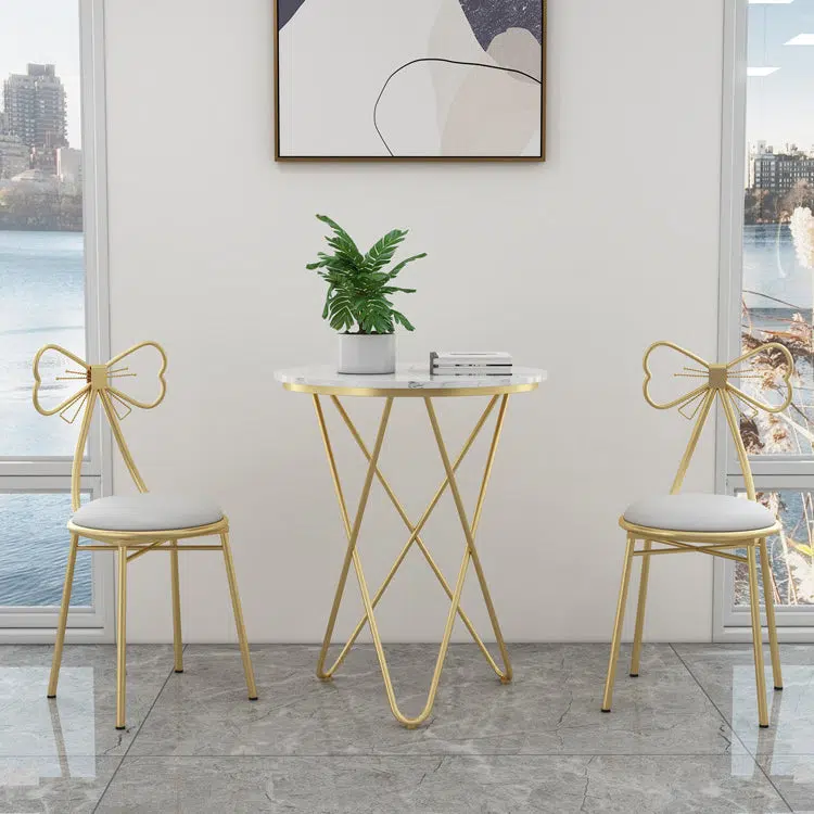 04-d98fdc55-3eeb-4864-8b6c-81d0f5b4e478.jpg Contemporary Creative Bow Round Upholstered Velvet Metal Vanity Stool Backrest For Bedroom - Image 9