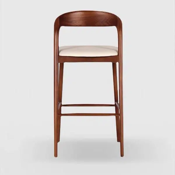 Contemporary Retro Square Solid Wood Frame Leather Upholstered Bar Stool Low Back Footrest For Dining Room - Image 10