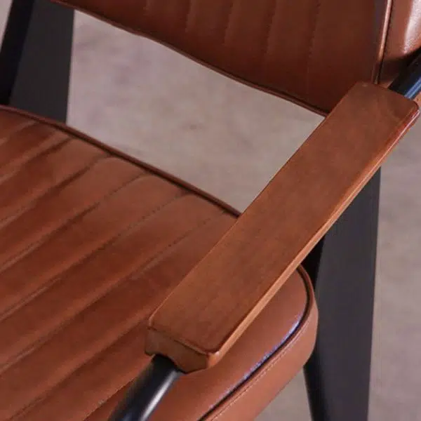 Contemporary Industrial Leather Metal Sponge Wood Square Vertical Stripe Dining Chair Backrest Armrest For Dining Room - Image 8