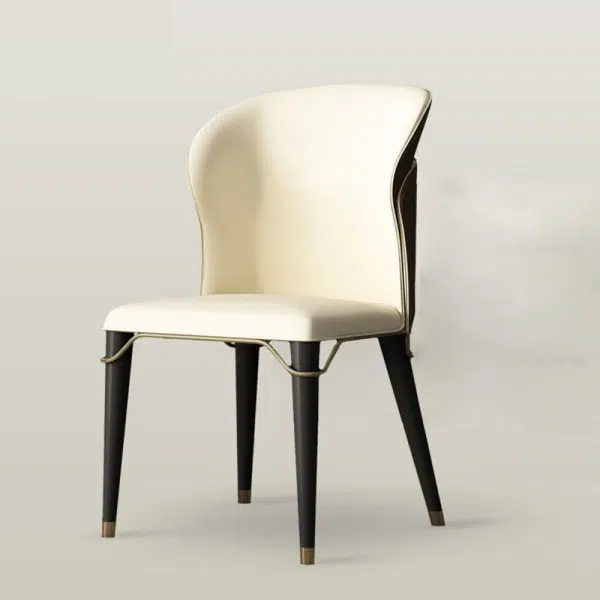 Contemporary Luxury Leather Wood Legs Stainless Steel Decor Dining Chair Backrest For Dining Room - Image 2