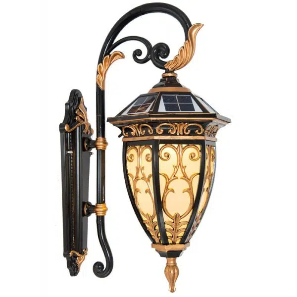 European Retro Solar Carved Lantern Aluminum Glass LED Outdoor Waterproof Wall Sconce Lamp - Image 13