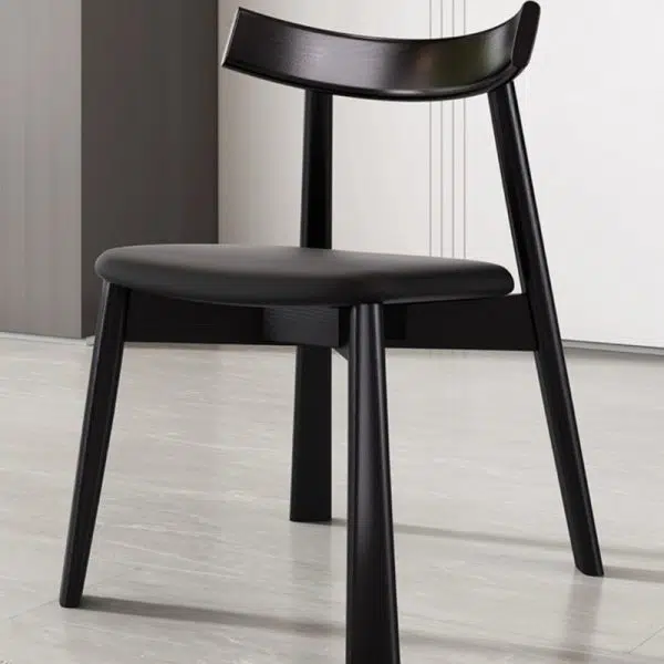 Contemporary Nordic Square Upholstered Curved Leather Wood Dining Chair Backrest For Dining Room - Image 10