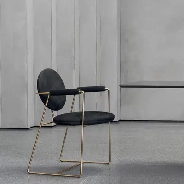 Contemporary Scandinavian Round Cushion Microfiber Leather Stainless Steel Dining Chair Backrest Armrest For Dining Room - Image 8