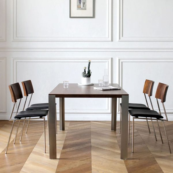 Contemporary Nordic Rectangular Curved Backrest Wood Leather Dining Chair For Dining Room - Image 11