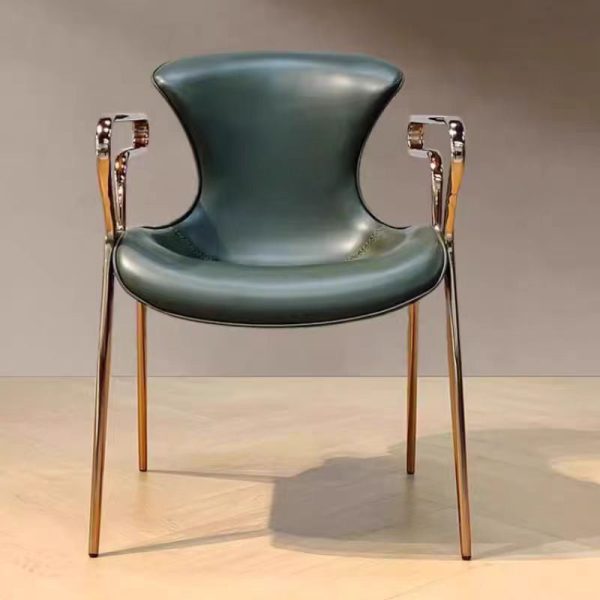 Contemporary Luxury Leather Carbon Steel Frame Dining Chair Backrest Armrest For Dining Room - Image 2