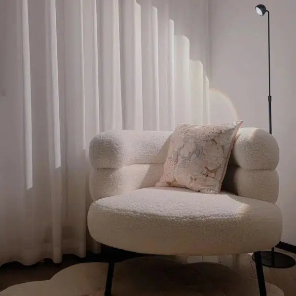 Contemporary Nordic Curved Lambswool Carbon Steel Legs Accent Chair Backrest For Living Room - Image 20