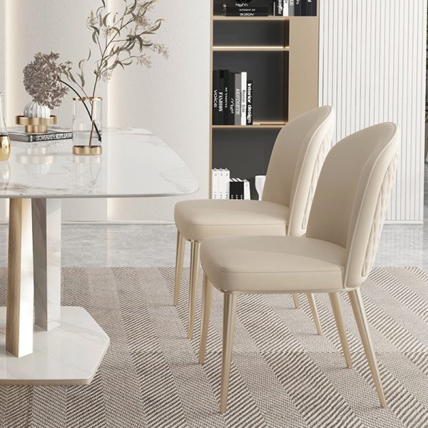 Contemporary Nordic Curved Leather Upholstered Metal Tapered Legs Dining Chair Backrest For Dining Room - Image 11