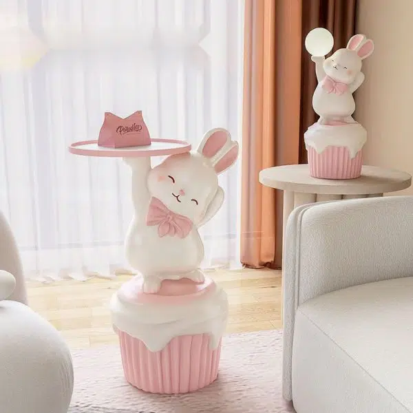 Contemporary Creative Cartoon Rabbit Resin Side Table 1-Tray For Living Room - Image 10
